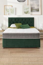 Aspire Olivier Divan & Hybrid Memory Pocket Mattress, Plush Fabric, Strutted Headboard, No Drawers in Emerald - Size: King - thumbnail 5