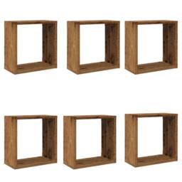 Berkfield Home Wall Cube Shelves 6 pcs Old Wood 30x15x30 cm Engineered Wood in Brown - Size: 30 x 15 x 30 cm - thumbnail 2