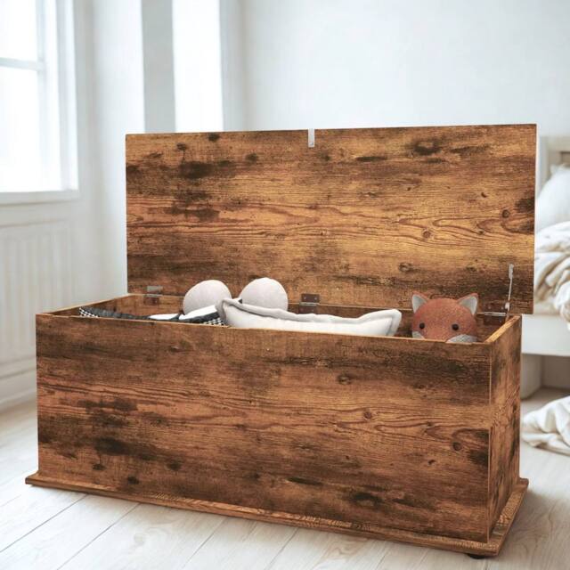 Pirlo Plush Large Wooden Storage Box Chest Trunk Rustic Brown - image 1