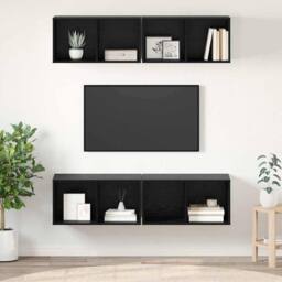 Berkfield Home Wall TV Cabinet 4 pcs Black oak 37 x 37 x 72 cm Engineered wood - thumbnail 2