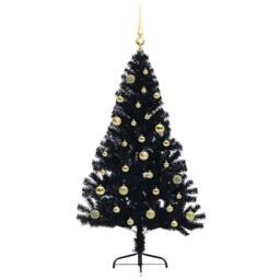 Berkfield Home Beautiful Artificial Pre-lit Christmas Tree Black 150 cm PVC - thumbnail 4
