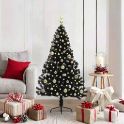Berkfield Home Beautiful Artificial Pre-lit Christmas Tree Black 150 cm PVC - thumbnail 2