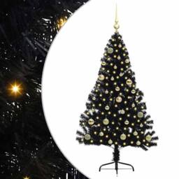 Berkfield Home Beautiful Artificial Pre-lit Christmas Tree Black 150 cm PVC - thumbnail 3