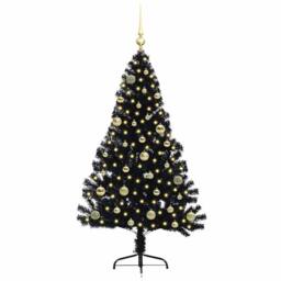 Berkfield Home Beautiful Artificial Pre-lit Christmas Tree Black 150 cm PVC - thumbnail 1