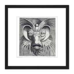 Artery8 Huys 1555 Ornamental Decorative Mask Design Engraving 8X8 Inch Square Wooden Framed Wall Art Print Picture with Mount in Black - thumbnail 1