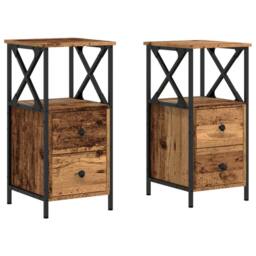 Berkfield Home Modern Bedside Cabinets 2 pcs Old Wood 34x35.5x70 cm Engineered Wood in Brown - thumbnail 3