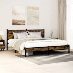 Berkfield Home Metal Bed Frame without Mattress Smoked Oak 180x200 cm Super King in Brown - thumbnail 2