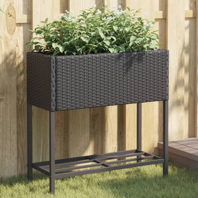 Berkfield Home Garden Planters with Shelf 2 pcs Black 70x28x70 cm Poly Rattan - Size: 70 x 28 x 70 cm - image 1