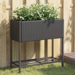 Berkfield Home Garden Planters with Shelf 2 pcs Black 70x28x70 cm Poly Rattan - Size: 70 x 28 x 70 cm - thumbnail 1