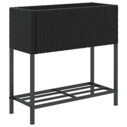 Berkfield Home Garden Planters with Shelf 2 pcs Black 70x28x70 cm Poly Rattan - Size: 70 x 28 x 70 cm - thumbnail 5