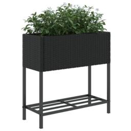 Berkfield Home Garden Planters with Shelf 2 pcs Black 70x28x70 cm Poly Rattan - Size: 70 x 28 x 70 cm - thumbnail 4