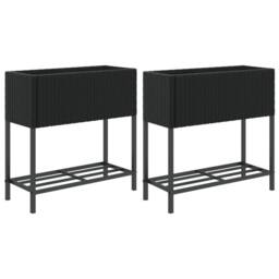 Berkfield Home Garden Planters with Shelf 2 pcs Black 70x28x70 cm Poly Rattan - Size: 70 x 28 x 70 cm - thumbnail 2