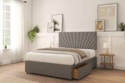 "Sloomy Sterling Plush Divan Bed Set No Drawers With 26"" Strutted Headboard & 12"" Matching Footboard in Light Grey - Size: King"