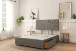 "Sloomy Sterling Plush Divan Bed Set No Drawers With 26"" Strutted Headboard & 12"" Matching Footboard in Light Grey - Size: King" - thumbnail 2