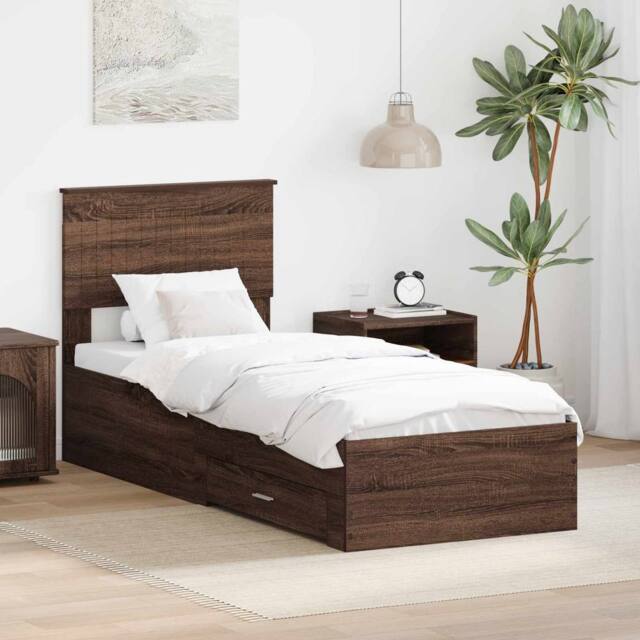 Berkfield Home Bed Frame Brown Oak & Silver 75 x 190 cm Engineered Wood - image 1