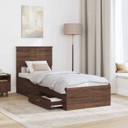 Berkfield Home Bed Frame Brown Oak & Silver 75 x 190 cm Engineered Wood - thumbnail 3