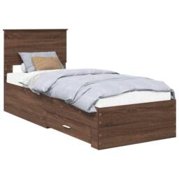 Berkfield Home Bed Frame Brown Oak & Silver 75 x 190 cm Engineered Wood - thumbnail 2