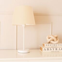 ValueLights Charlie White Single Stem Table Lamp with Fabric Tapered Lamp Shade & LED Bulb in Beige - thumbnail 3