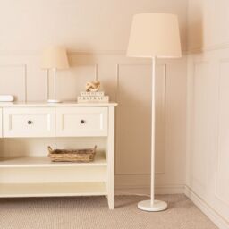 ValueLights Charlie White Single Stem Table Lamp with Fabric Tapered Lamp Shade & LED Bulb in Beige - thumbnail 5
