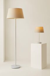 ValueLights Charlie White Single Stem Table Lamp with Fabric Tapered Lamp Shade & LED Bulb in Beige - thumbnail 8