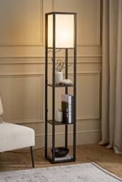 ValueLights Struttura Wooden Shelving Floor Lamp with Fabric Shade & LED Bulb in Black - thumbnail 2