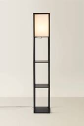 ValueLights Struttura Wooden Shelving Floor Lamp with Fabric Shade & LED Bulb in Black - thumbnail 3