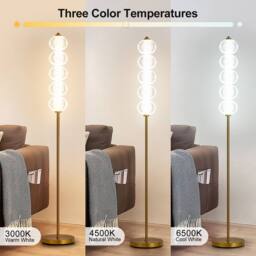 Harper Living Floor Lamp Gold, Bright Standing Lamp with Foot Switch 3 Colour Temps in Gold - thumbnail 5