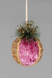 Shatchi 11.5cm Pink Glitter Bauble - 3Pcs Christmas Hanging Decorations - thumbnail 2