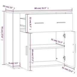 Berkfield Home Sideboard Smoked Oak 80x33x70 cm Engineered Wood in Brown - Size: 80 x 33 x 70 cm - thumbnail 9