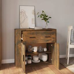 Berkfield Home Sideboard Smoked Oak 80x33x70 cm Engineered Wood in Brown - Size: 80 x 33 x 70 cm - thumbnail 6