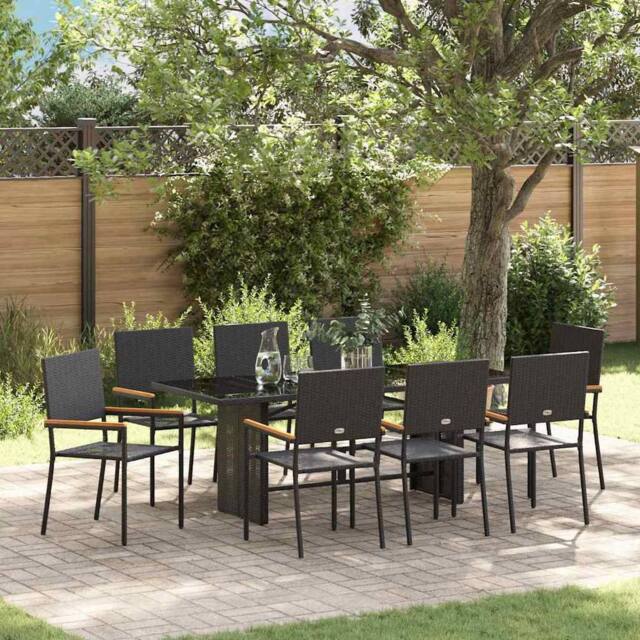 Berkfield Home 9 Piece Garden Dining Set Black Poly Rattan - image 1