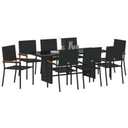 Berkfield Home 9 Piece Garden Dining Set Black Poly Rattan - thumbnail 3