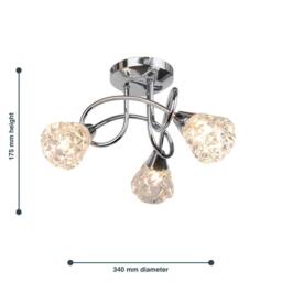 First Choice Lighting Set of 2 Oto - Chrome with Textured Glass 3 Light Flush Ceiling Lights in Silver - thumbnail 7