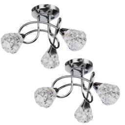 First Choice Lighting Set of 2 Oto - Chrome with Textured Glass 3 Light Flush Ceiling Lights in Silver - thumbnail 1