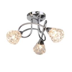 First Choice Lighting Set of 2 Oto - Chrome with Textured Glass 3 Light Flush Ceiling Lights in Silver - thumbnail 2