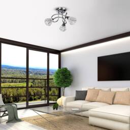 First Choice Lighting Set of 2 Oto - Chrome with Textured Glass 3 Light Flush Ceiling Lights in Silver - thumbnail 6