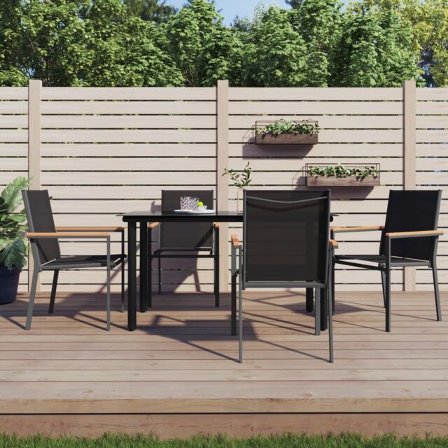 Berkfield Home 5 Piece Garden Dining Set Black Textilene & Steel - image 1