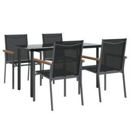 Berkfield Home 5 Piece Garden Dining Set Black Textilene & Steel - thumbnail 3