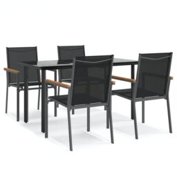 Berkfield Home 5 Piece Garden Dining Set Black Textilene & Steel - thumbnail 2