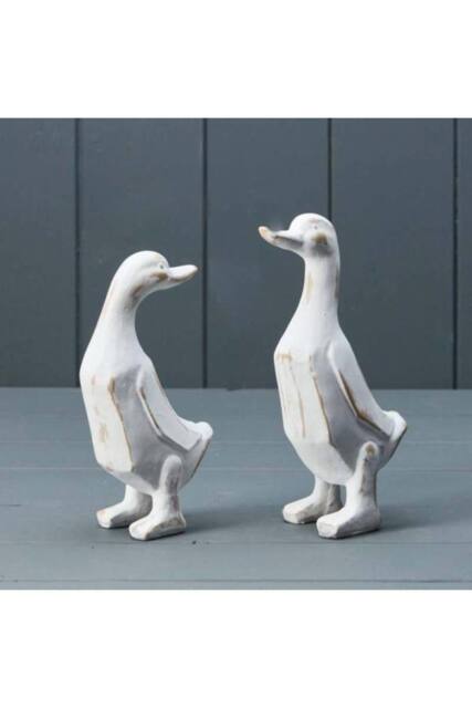 KDMD Handcrafted Mixed Whitewashed Wooden Ducks in White - image 1