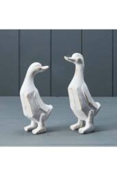 KDMD Handcrafted Mixed Whitewashed Wooden Ducks in White