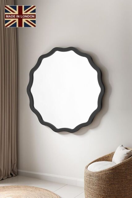 Yearn Mirrors Black Ripple Framed Circular Wall Mirror 90x90cm - Size: 90x90 cm - image 1
