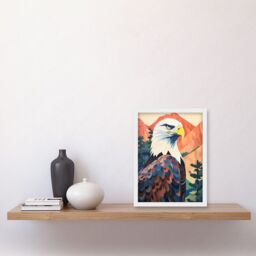 Artery8 Wall Art Print Majestic Bald Eagle Forest Mountain Landscape Graphic Artwork Framed A4 in White - thumbnail 2