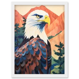 Artery8 Wall Art Print Majestic Bald Eagle Forest Mountain Landscape Graphic Artwork Framed A4 in White - thumbnail 1