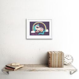 "Artery8 Wall Art Print Unicorn Rainbow Reading Child Art Framed 9x7 inch in White - Size: W7"" x H9""" - thumbnail 2