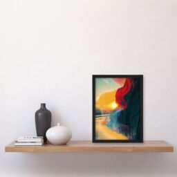 Artery8 Wall Art Print Coastal Sunrise Cliffside Beach Abstract Design Art Framed Poster in Black - Size: A4 - thumbnail 4