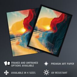 Artery8 Wall Art Print Coastal Sunrise Cliffside Beach Abstract Design Art Framed Poster in Black - Size: A4 - thumbnail 2