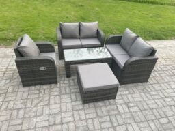 Fimous 5 PCS Garden Furniture set Rattan Outdoor Lounge Sofa Table Chair With Tempered Glass Table Dark Grey Mixed - thumbnail 2