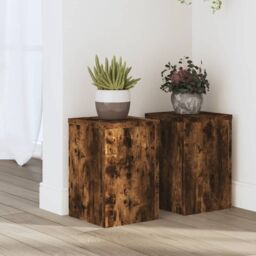 Berkfield Home Plant Stands 2 pcs Smoked Oak 20x20x30 cm Engineered Wood in Brown - Size: 20 x 20 x 30 cm - thumbnail 1
