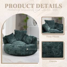 Direct Wicker Lazy Sofa, Durable Comfort High Back Chenille Bean Bag Chair Couch in Emerald - Size: 1 Pack - thumbnail 3